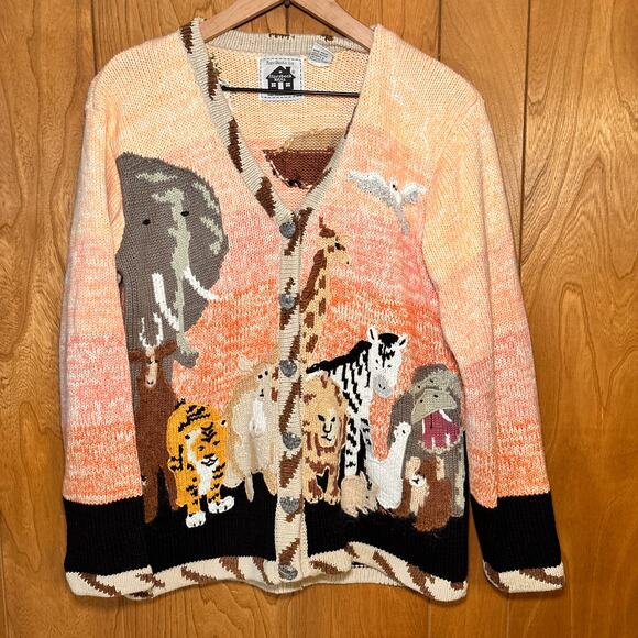 Storybook Knits Cardigan Sweater Women’s Small Noah’s Ark Animals Button Up VTG - Picture 1 of 5